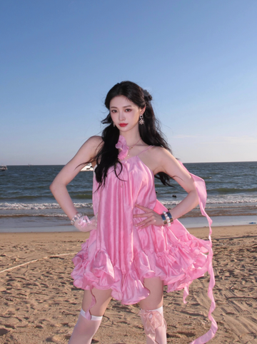 Cute Pink A Line One Shoulder Satin Short Homecoming Dress Vacation Dress HZ1023